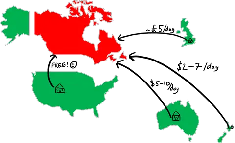 A map to roaming costs in Canada (drawn by me!)