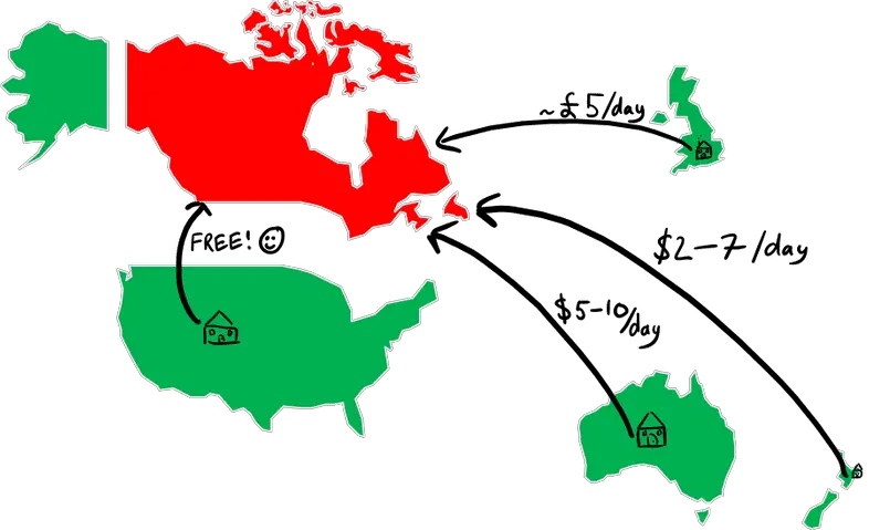 A map to roaming costs in Canada (drawn by me!)
