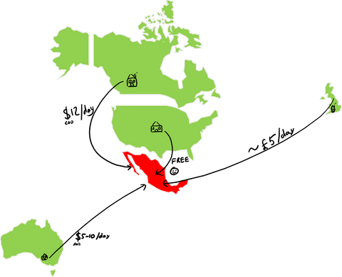 A map to roaming costs in Mexico (drawn by me!)