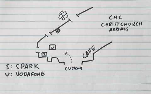 Christchurch airport arrivals map