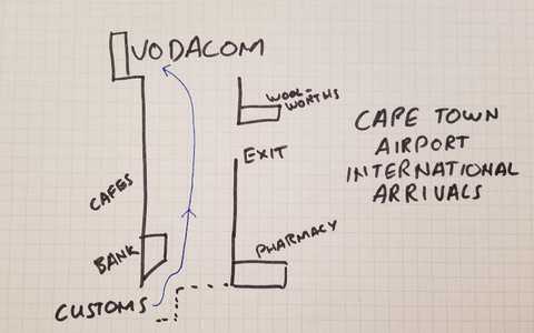 I sketched a map of Cape Town Airport to show where the shop is.