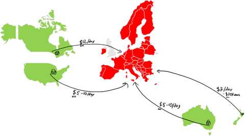 A map to roaming costs in Europe (drawn by me!)