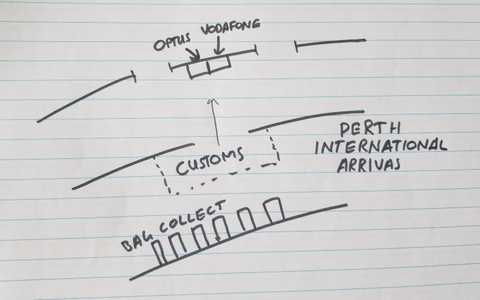 Perth airport arrivals map